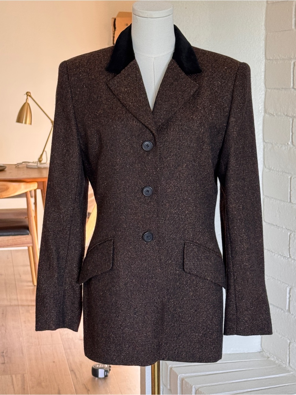 Jones New York Brown Blazer with Black Velvet Collar